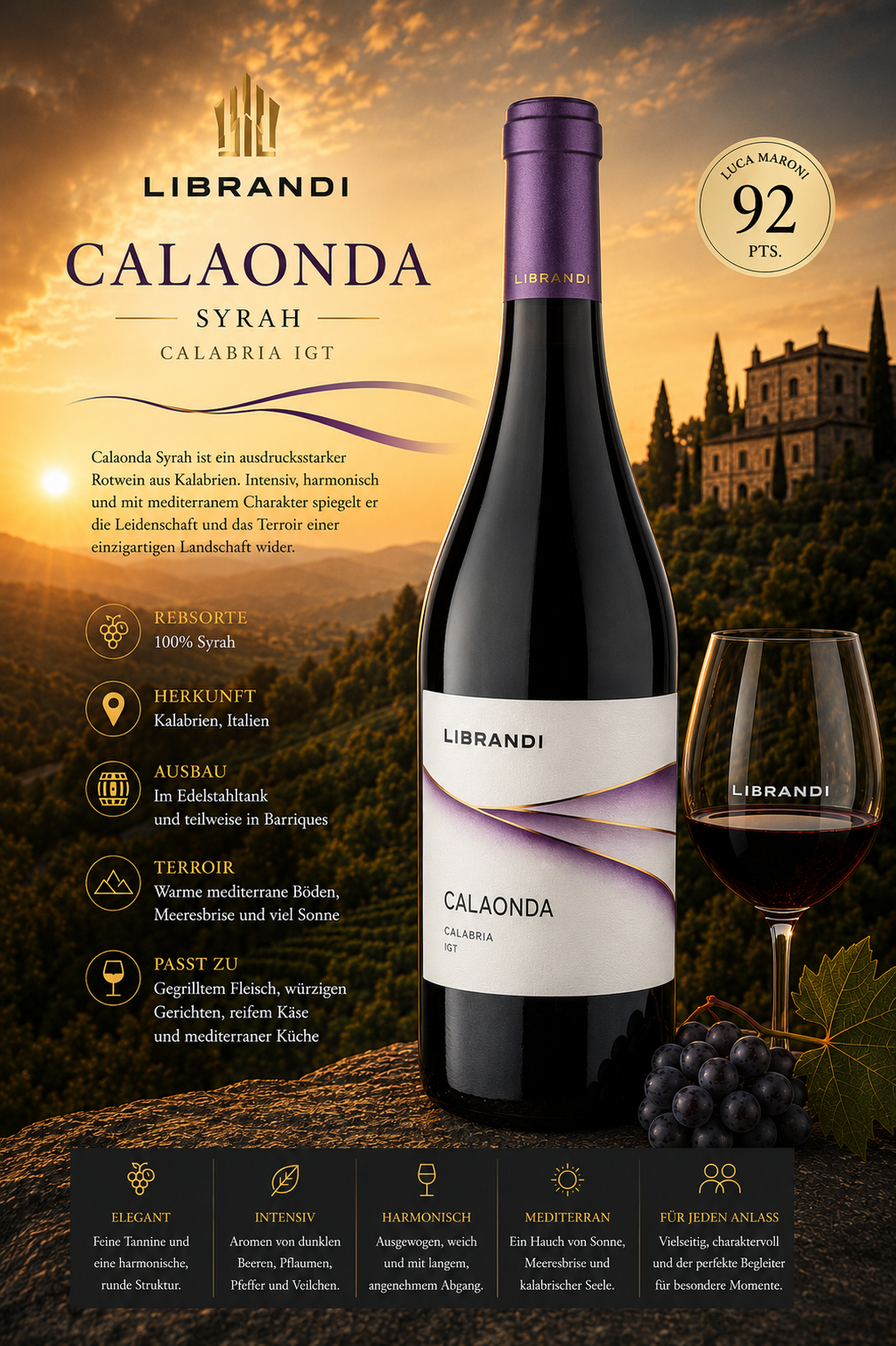 Wein, Rotwein, Calabrian, Syrah, Flasche Etikett
