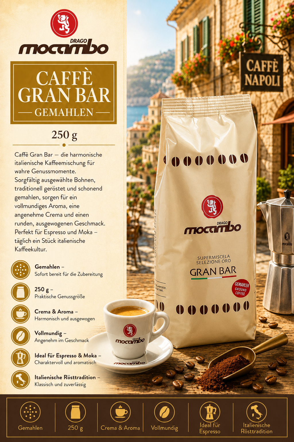 Kaffee, Kaffeebohnen, Gran Bar, Packung 250 g, Kaffeemischung