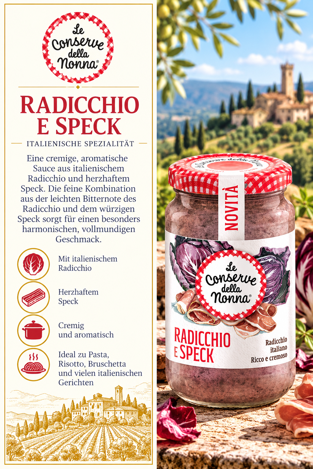 Radicchio, Speck, Italienische Spezialität, Glas, Geschmacksvoll