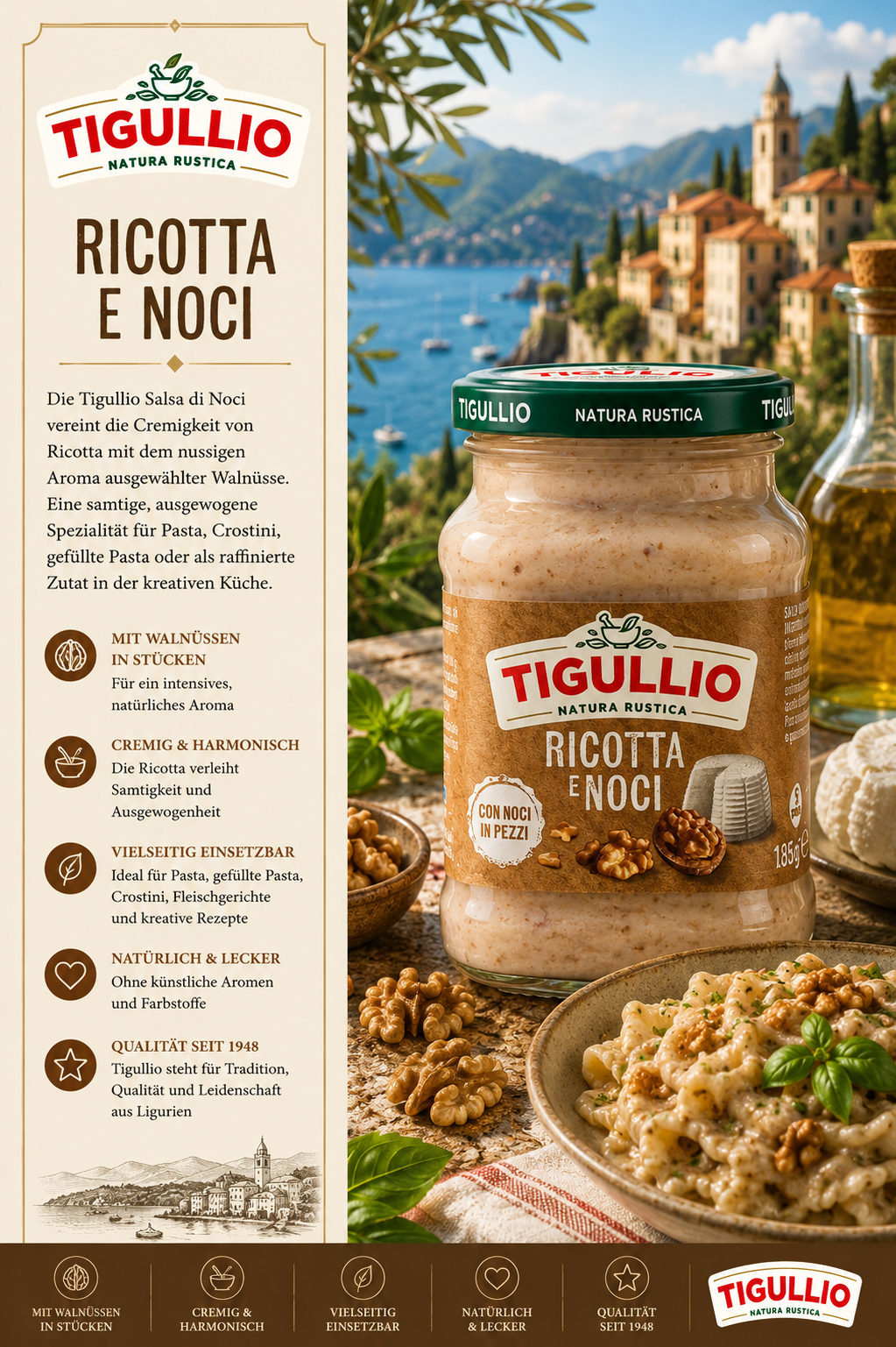 Ricotta, Ricotta e Noci, Noci, Pasta Zubereitung, Nussaroma