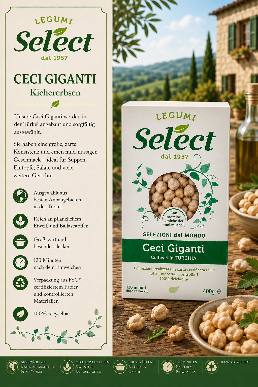 Kichererbsen, Ceci Giganti, Hülsenfrucht, Hülsenfrucht, getrocknet, Nussig