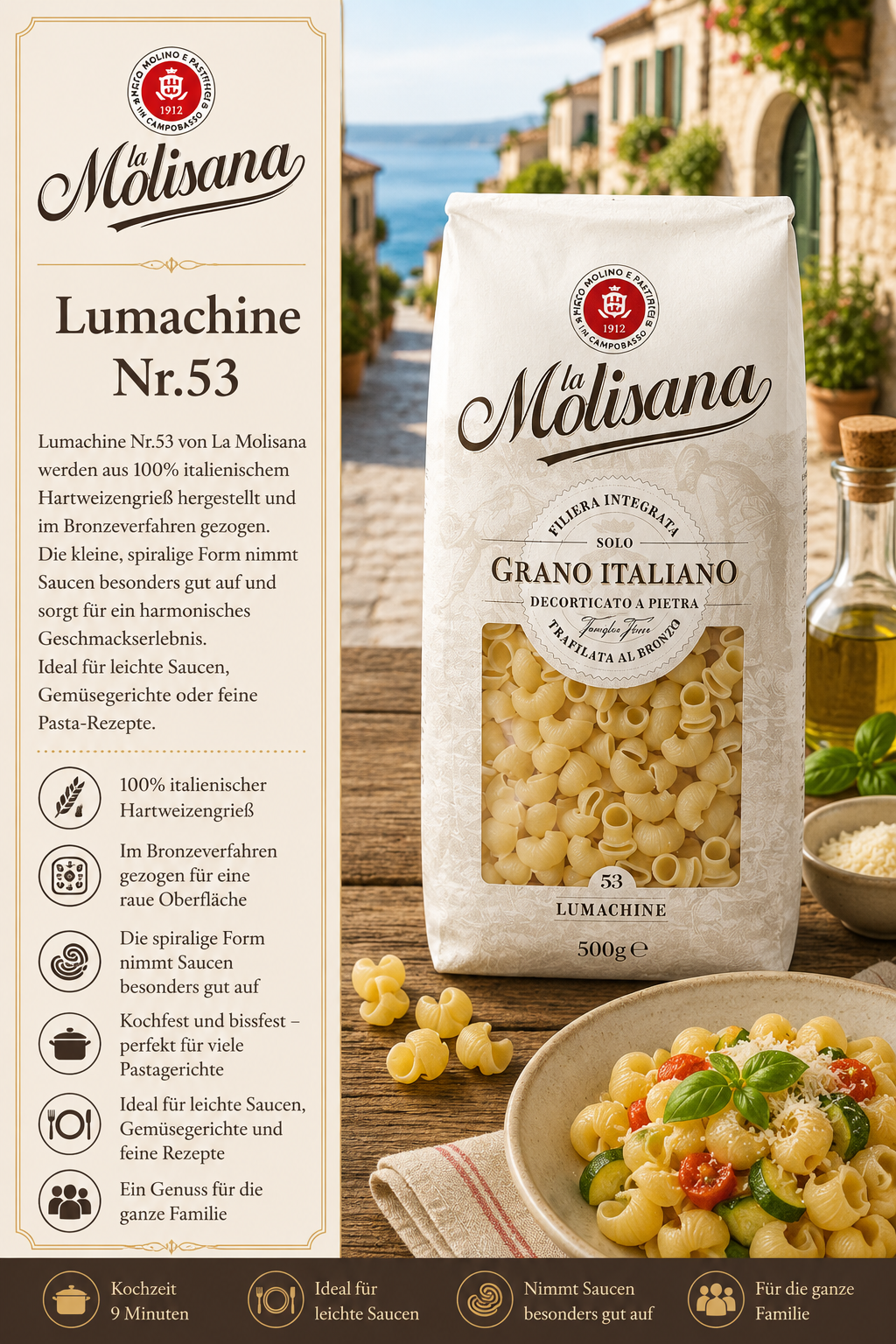 Pasta, Grano Italiano, Lumacchine (Nudeln), 500 g, Paket