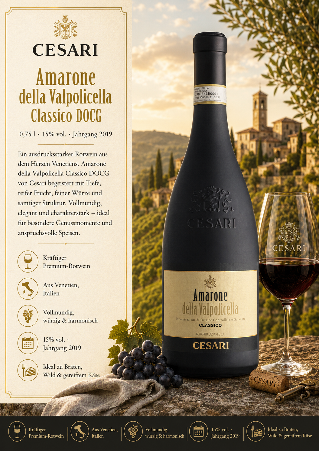 Amarone, Valpolicella, Classico, Rotwein, Kellerei Cesari