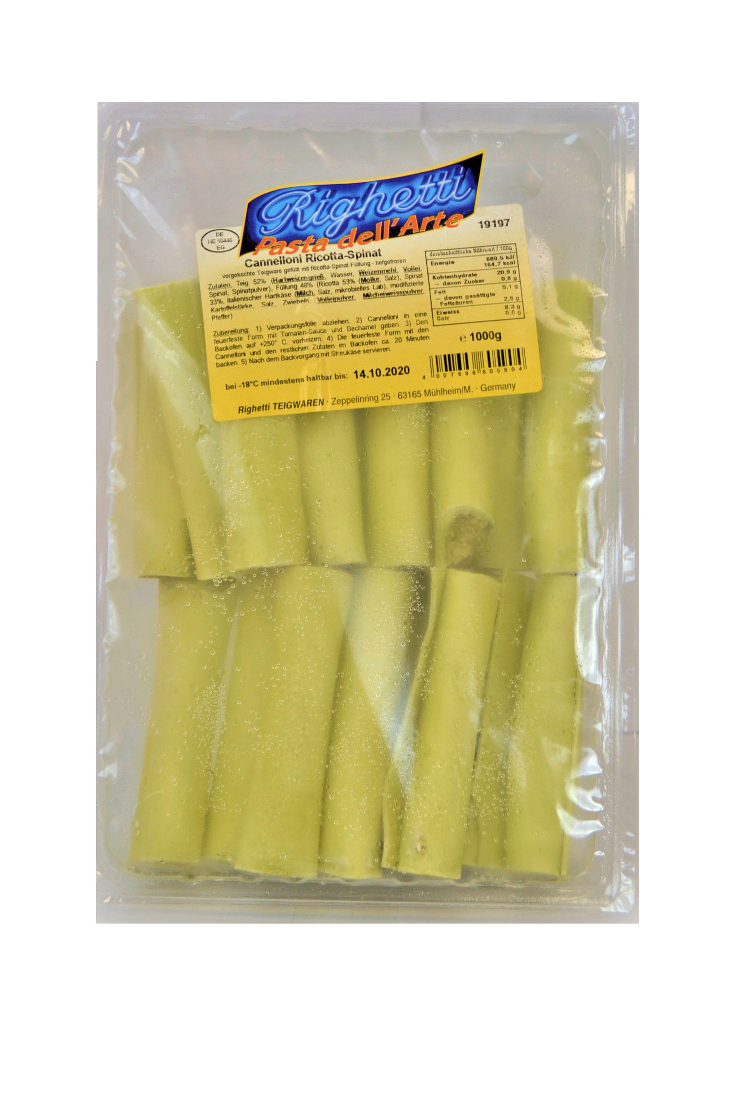 Cannelloni Ricotta Spinat TK grün 1Kg | Righetti