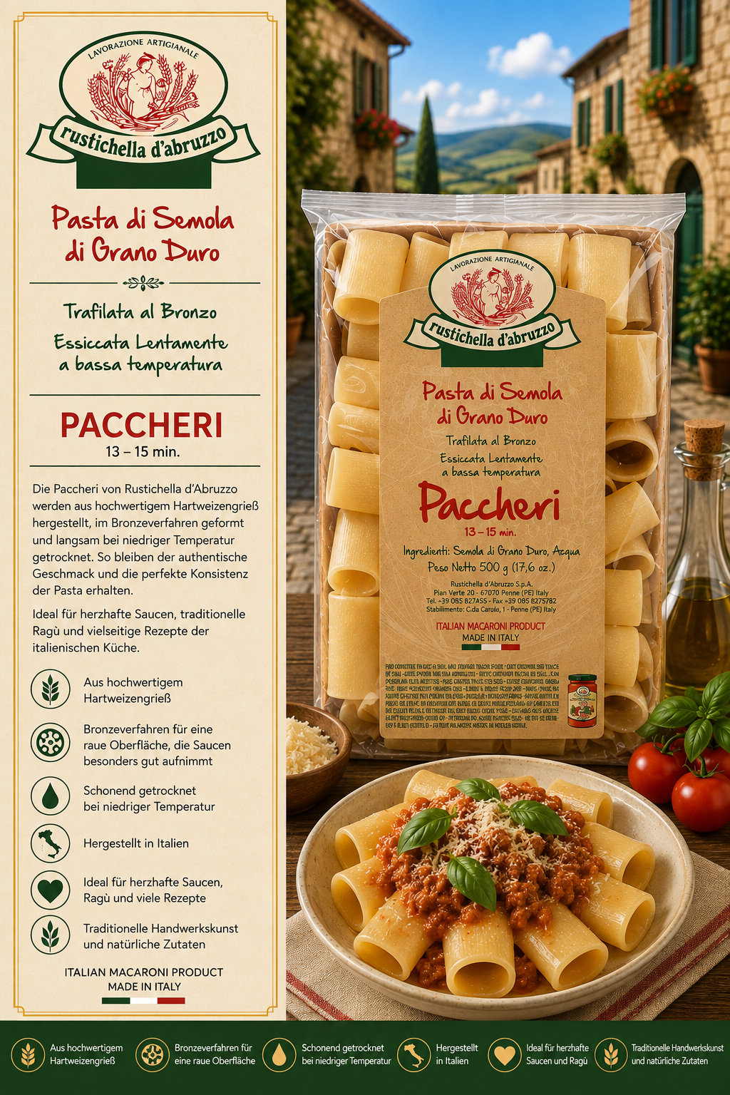 Pasta, Pasta di Semola, Pancheri, Italienische Maccheroni, Bronze-Verfahren