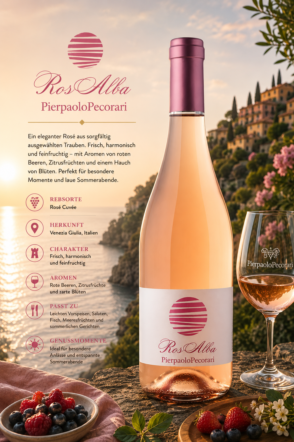 Rosé, Weinflasche, Roséwein, Glas, Sommerabend