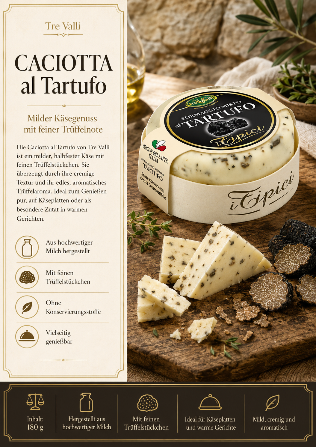 Käse, Trüffel, Tartufo, Milde Käsenote, Milchkäse