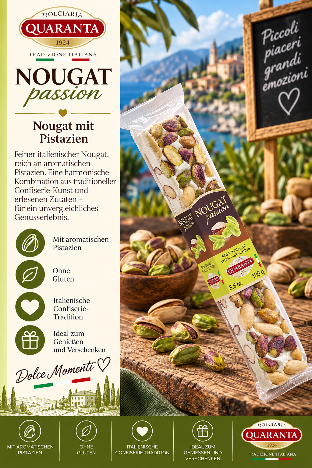 Nougat, Pistazien, Pistazien-Nougat, Glutenfrei, Italienische-Konfiserie