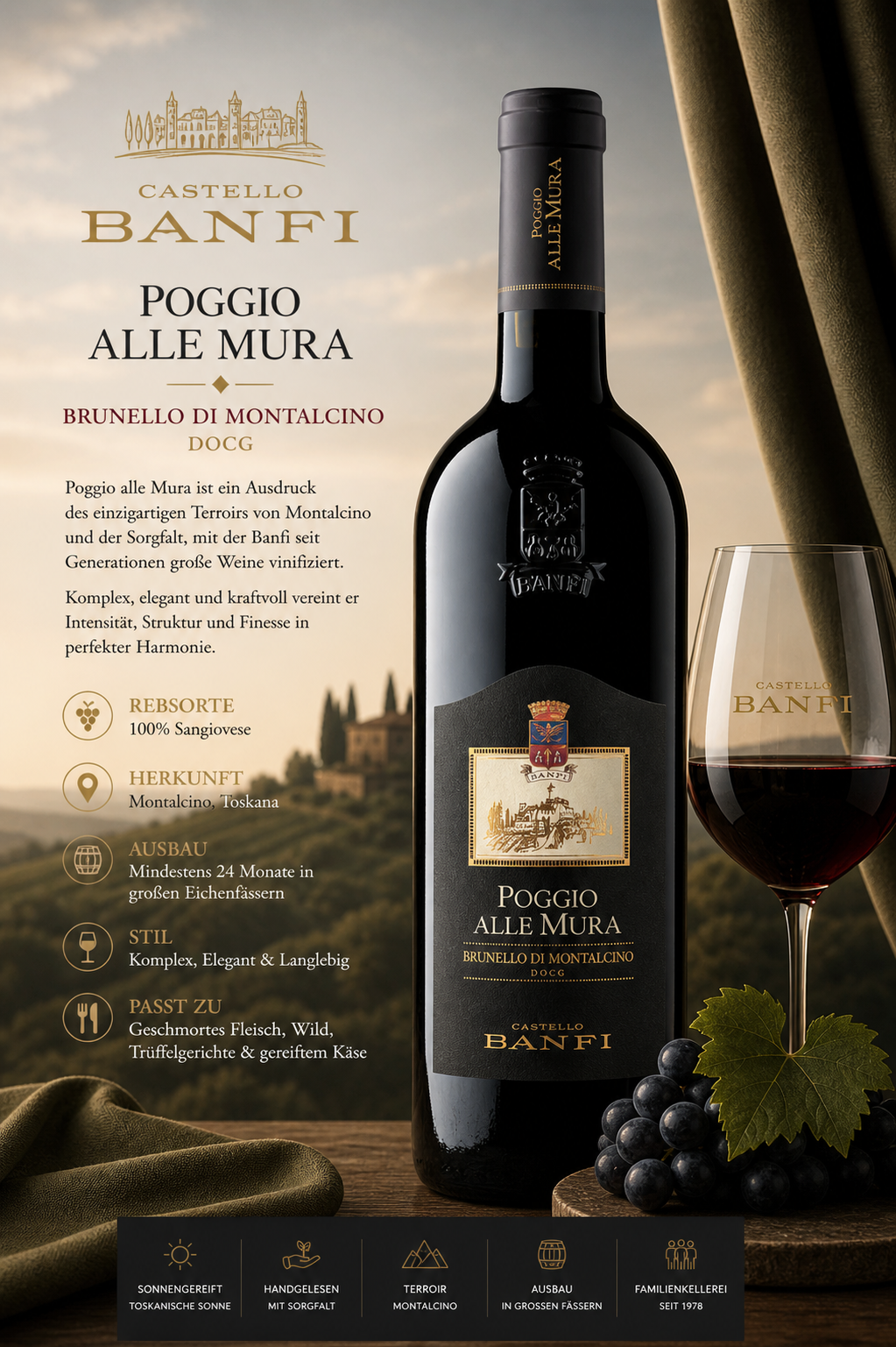 Wein, Rotwein, Poggio Alle Mura, Brunello, DOCG