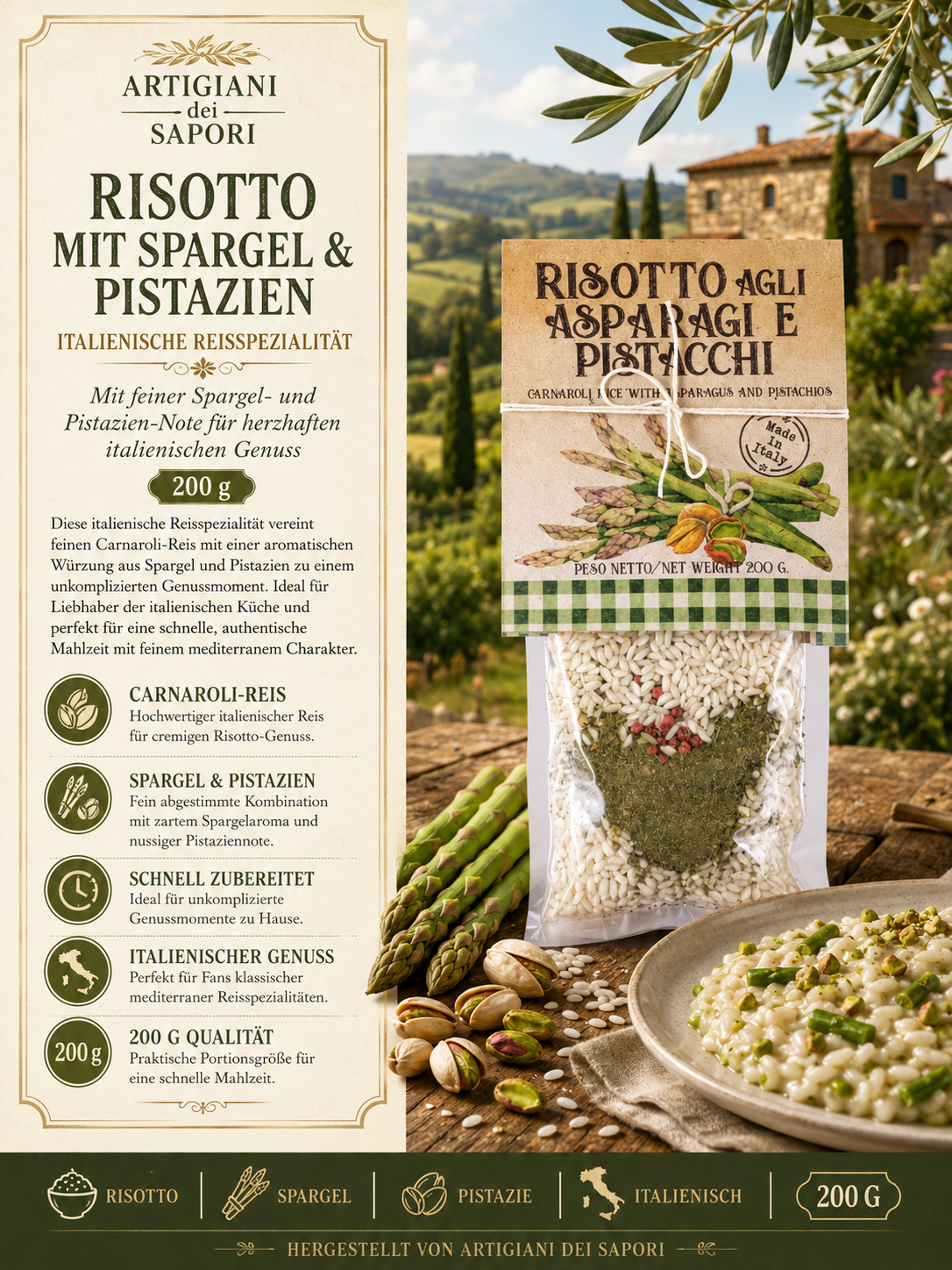 risotto, spargel, pistazien, italienisch, 200 g