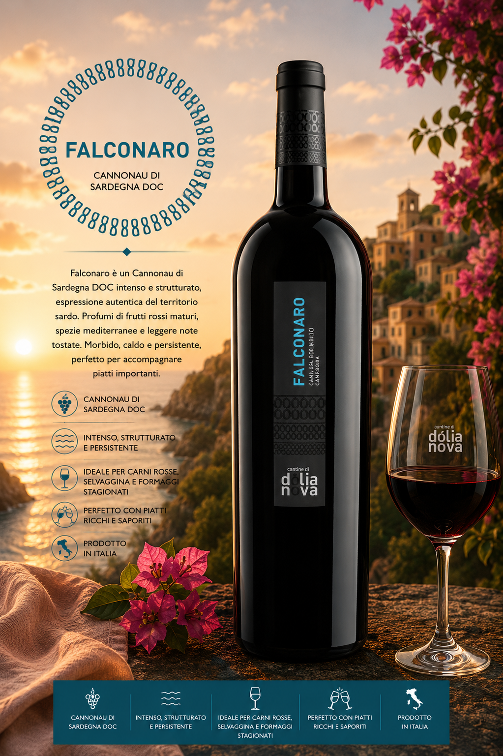 Rotwein, Flasche, Italien, Sardegna DOC, Glas Wein