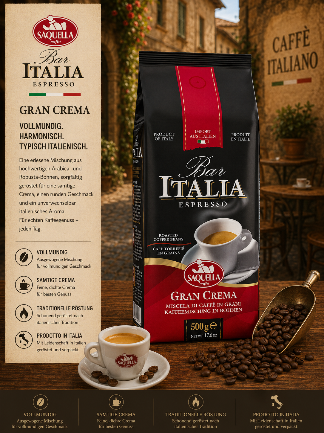 Espresso, Kaffee, Bar Italia, Gran Crema, Kaffeemischung