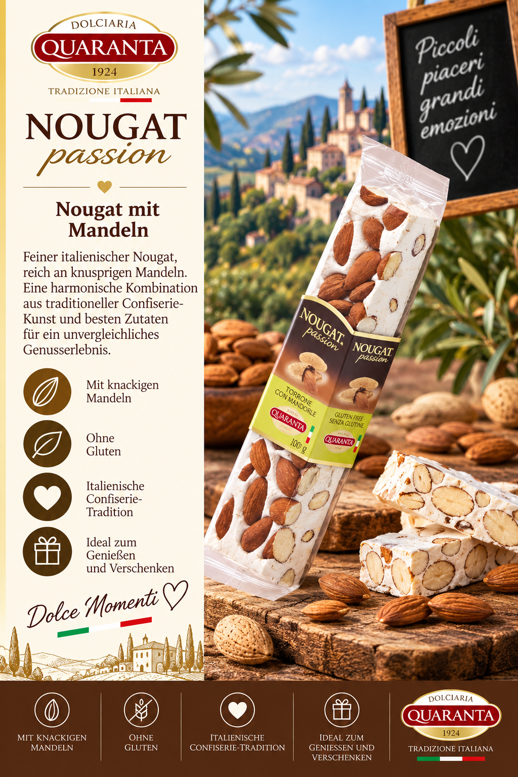 Nougat, Mandeln, Glutenfrei, Italienische Tradition, Geschenk