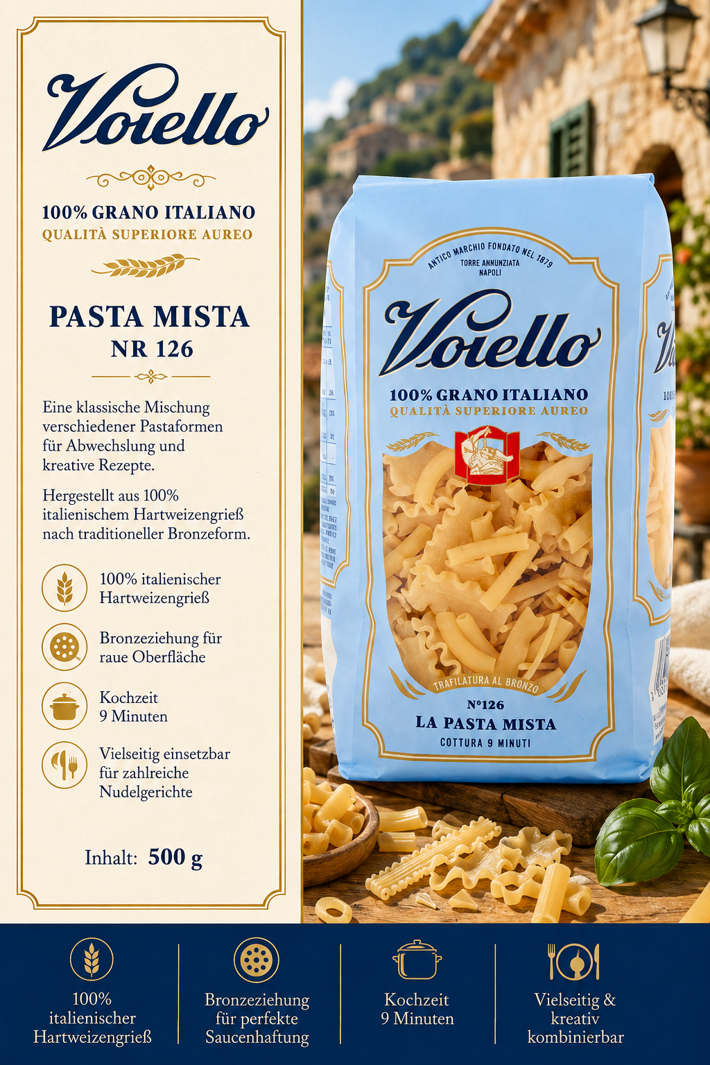 Pasta, Pasta Mista, Bronzehitzung, Hartweizengrieß, 500 g