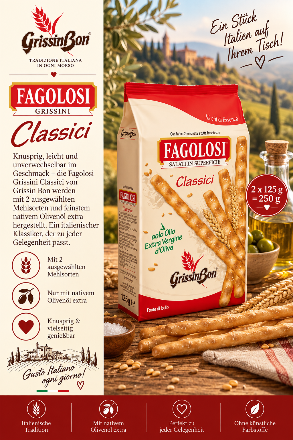 Grissini, Fagolosi, Classici, Olivenöl, Mehlmischung