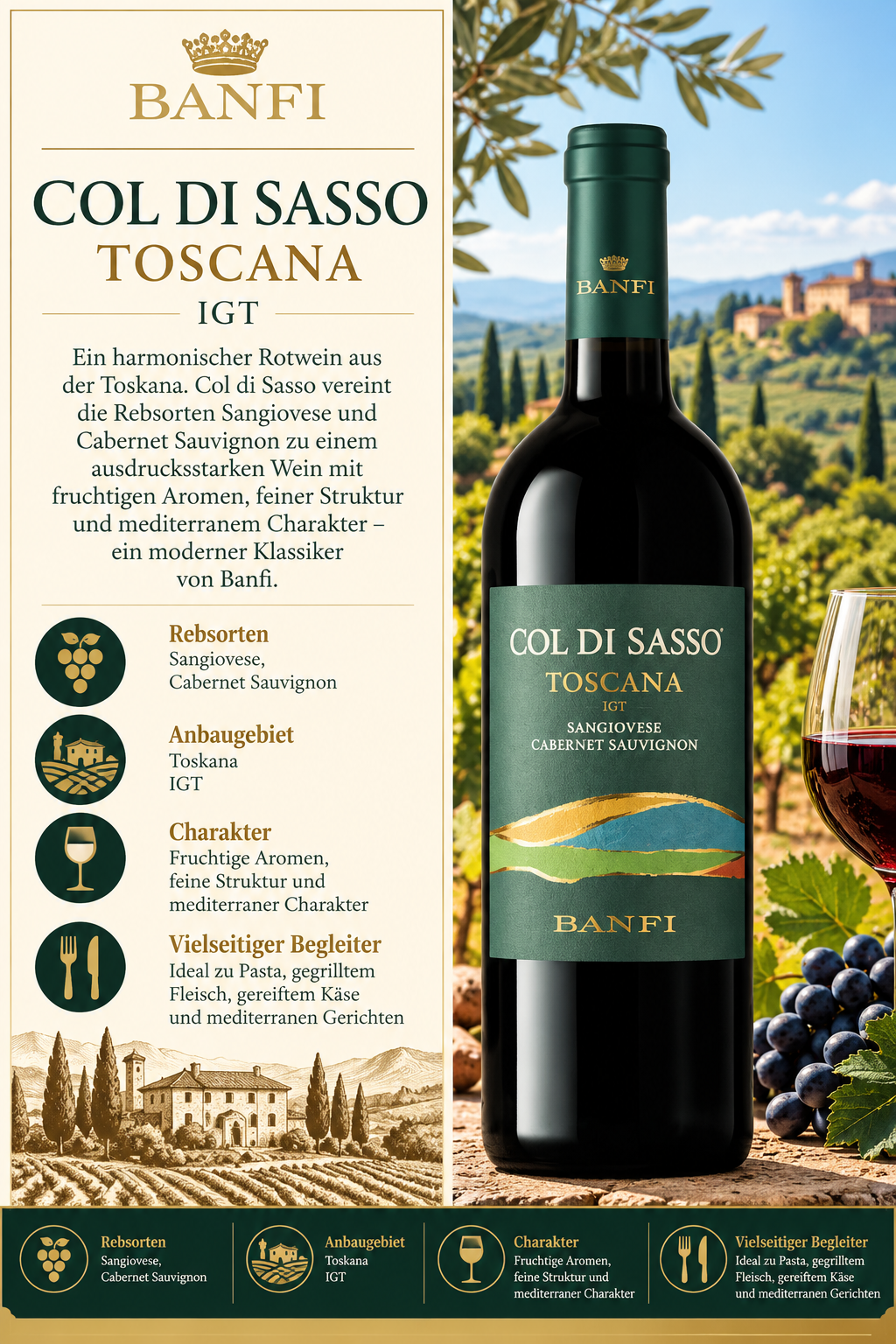 Weinflasche, Rotwein, Sangiovese, Cabernet Sauvignon, Toscana