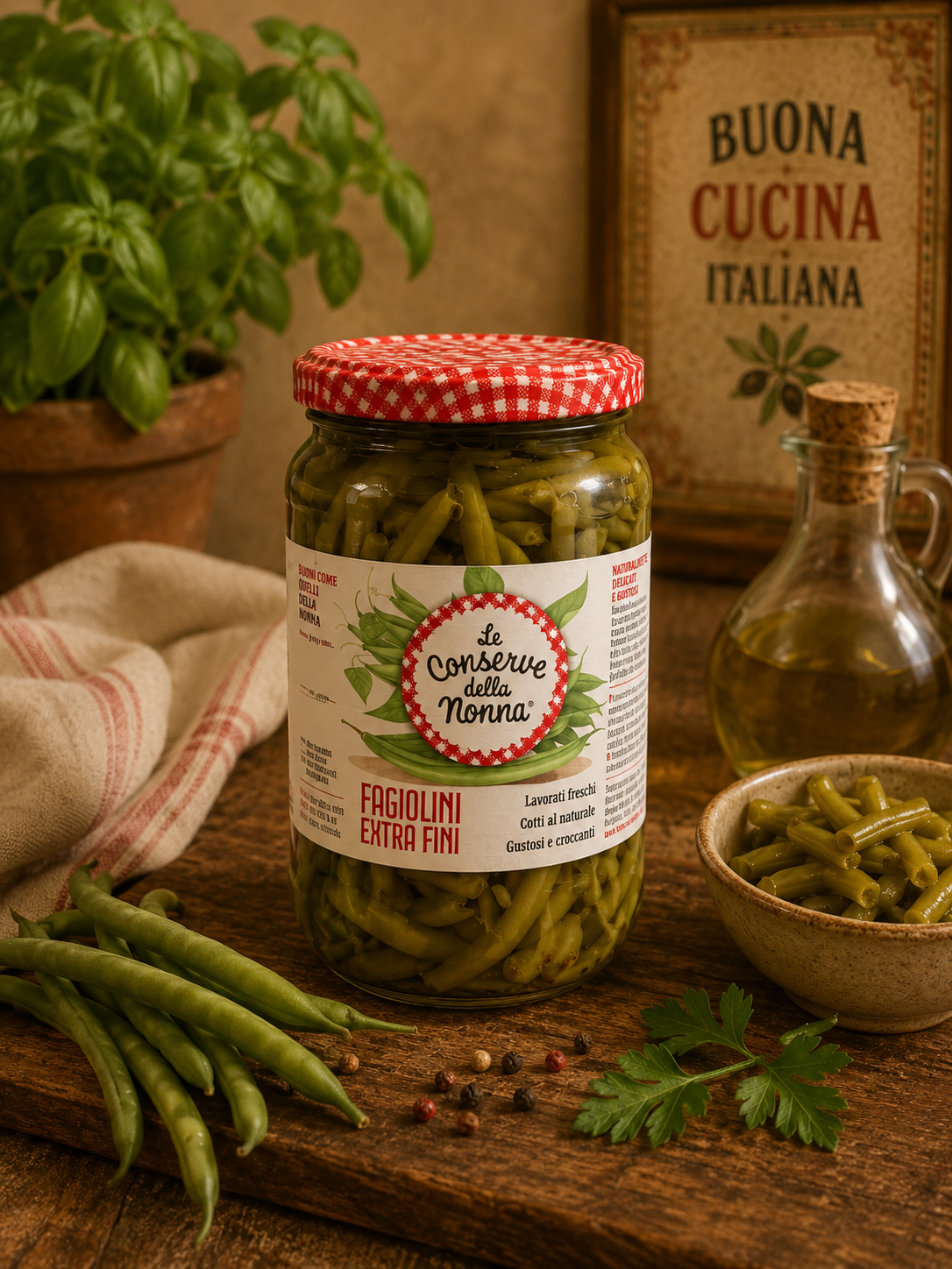 glas jar, fagiolini, grüne bohnen, italienische eingemachte