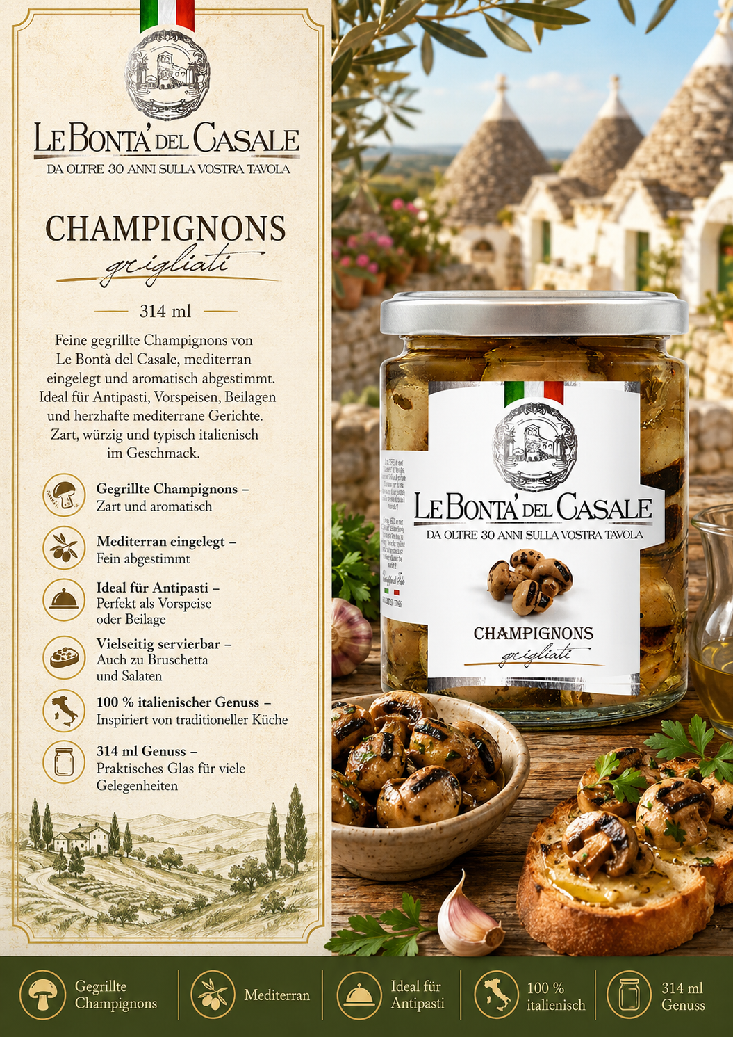 Champignons, Glas (350 ml), Gläser, Mediterran, Grillchampignons