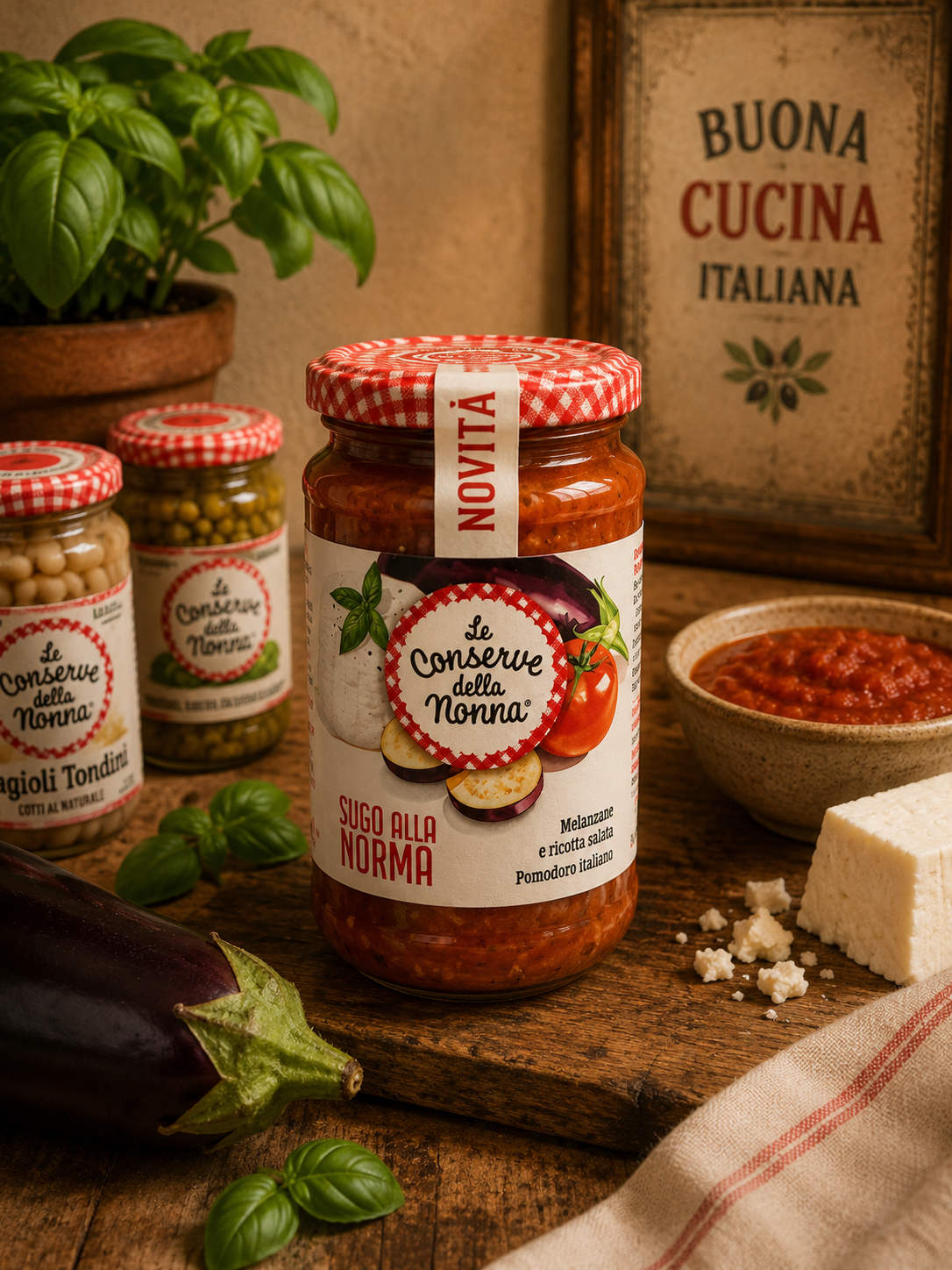 Tomatenpaste, Glasbehälter, Italienische Soße, Melanzane, Sugo