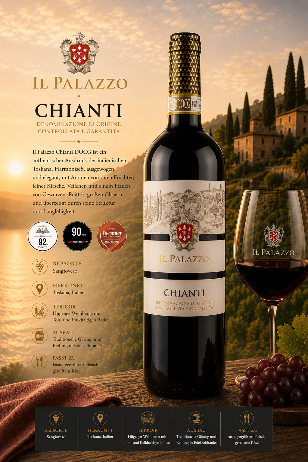 Chianti, Wein, Rotwein, Flasche, Glaswein