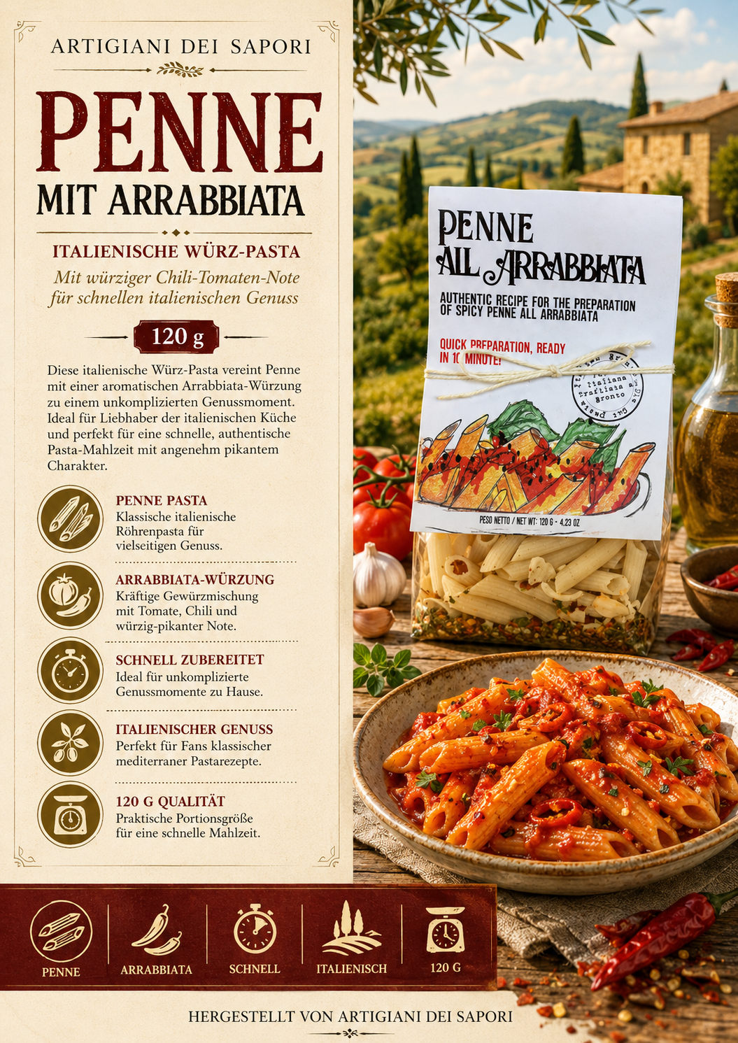 Penne, Arrabbiata, Nudeln, Pasta, 120 g