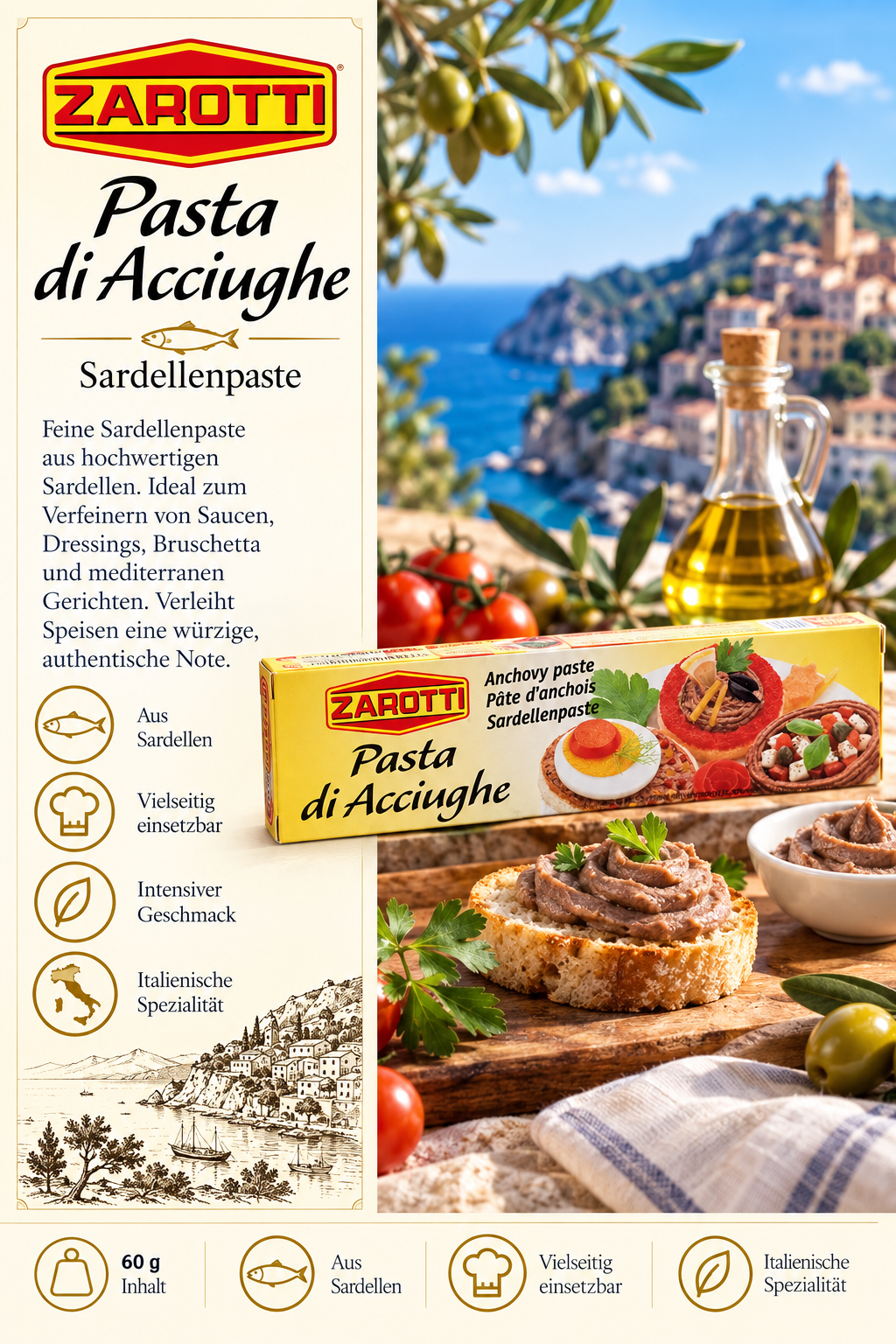 Pasta, Pasta di Acciughe, Anchovy paste, Sardellenpaste, Italienische Spezialität