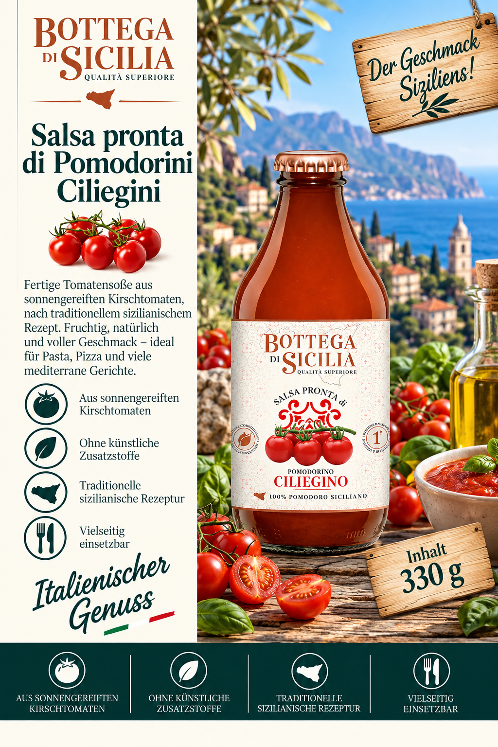 Tomatensoße, Kirschtomaten, Pasta Sauce, Italienische Küche, Glasflasche