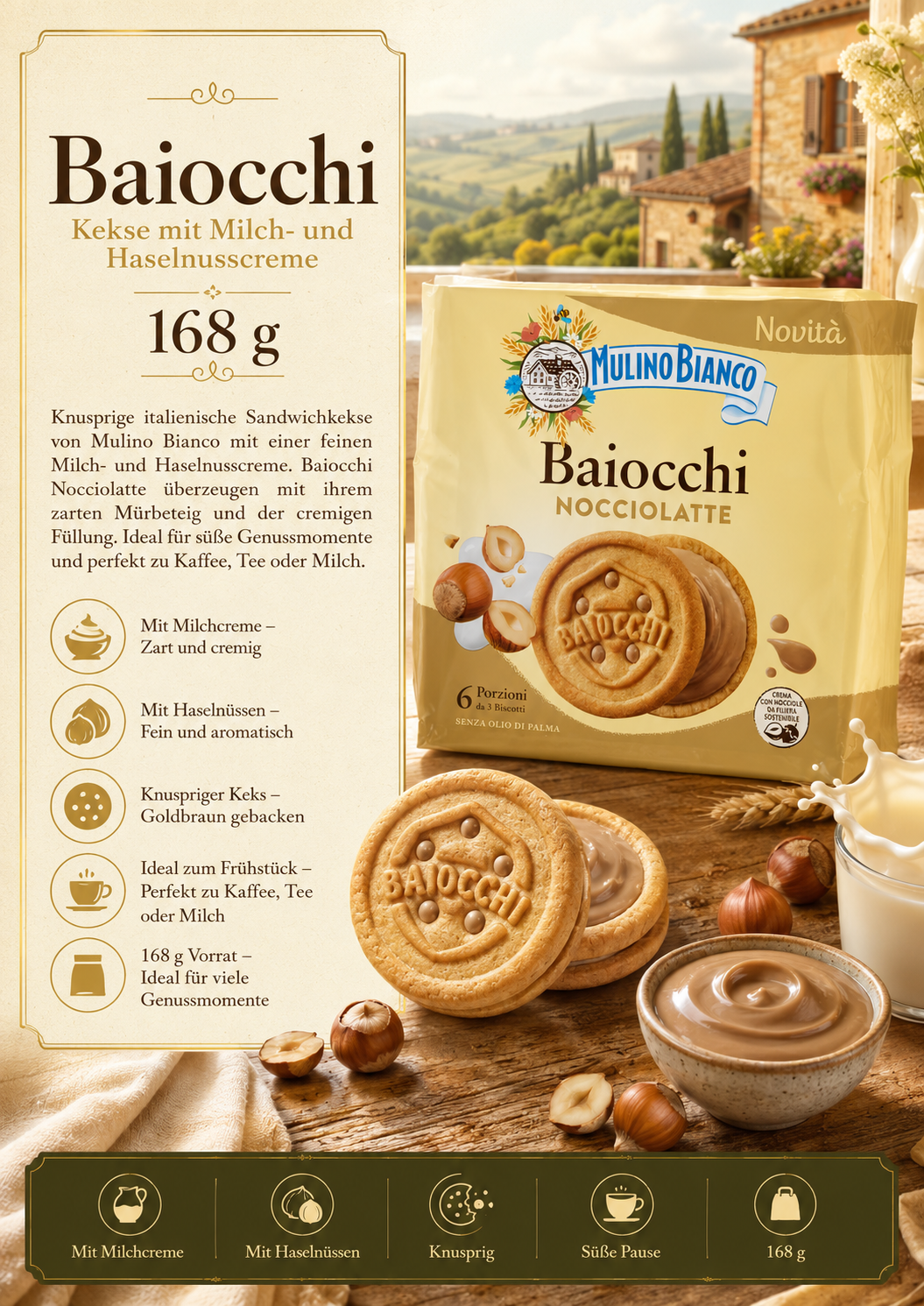 Keks, Kekse, Nussfüllung, Milchcreme, Nocciolatte