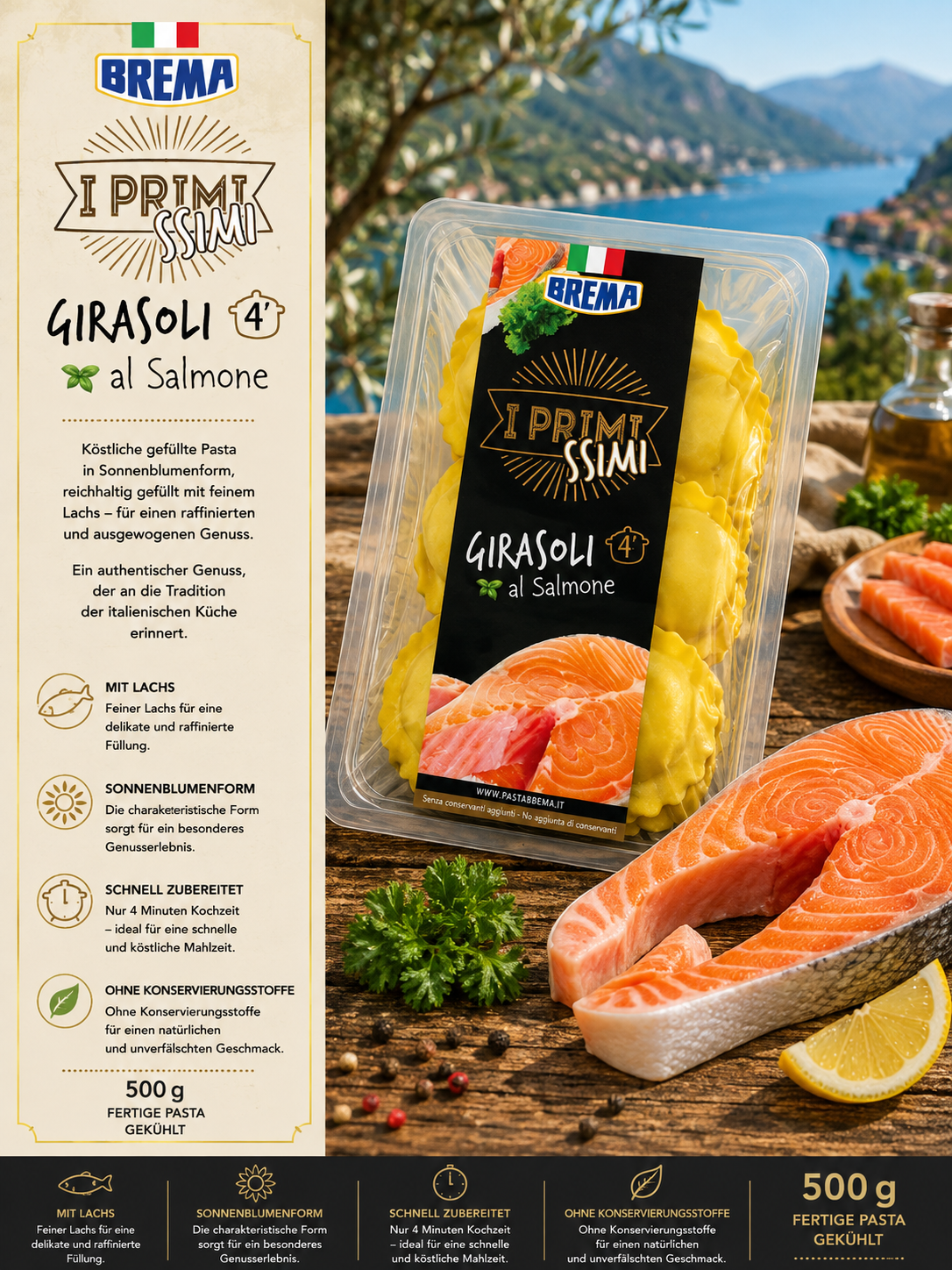 Pasta, Girasoli, Salmon, Fischfüllung, Nudelprodukt