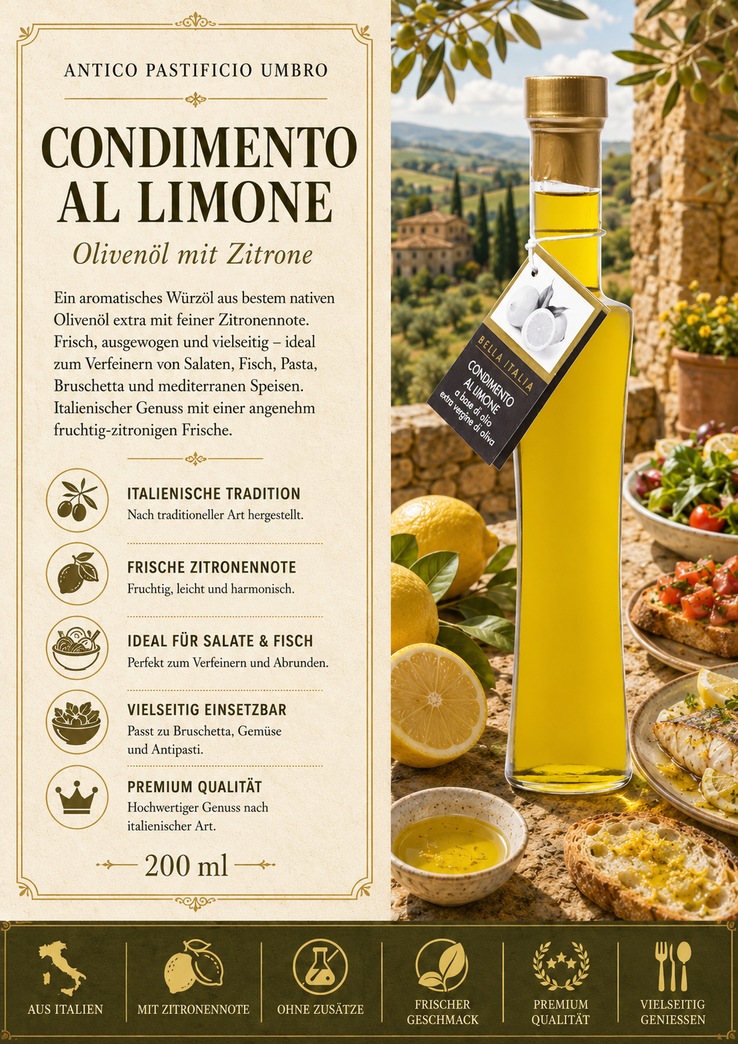 Olivenöl, Zitronennote, Limettenaroma, Italienische Tradition, 200 ml