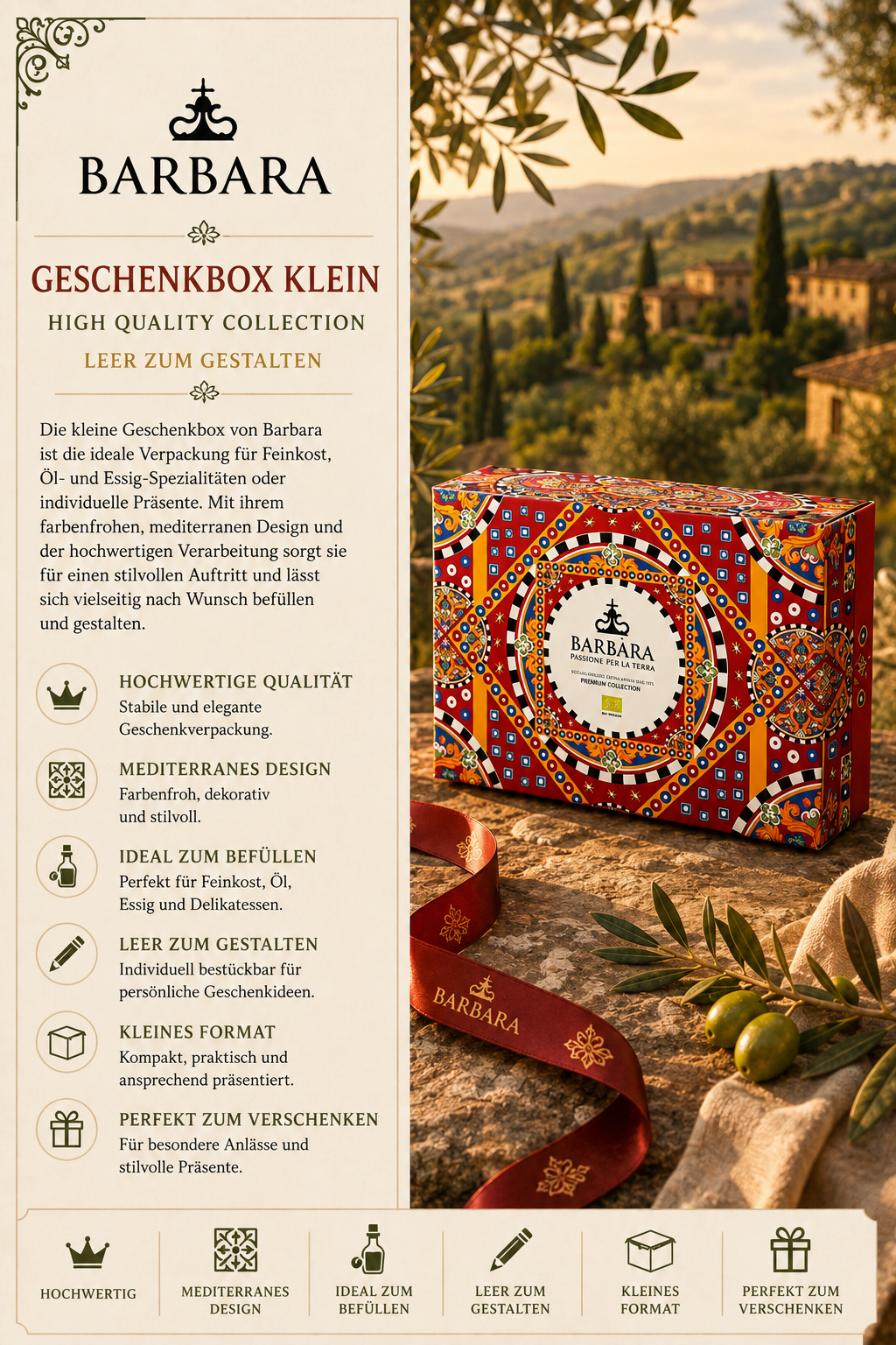 Geschenkbox, Kleines Format, Mediterranes Design, Box-Verpackung, Farbige Muster