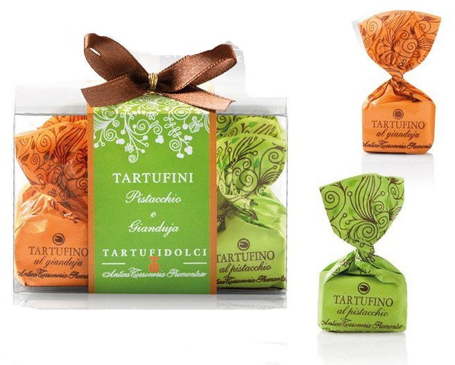 Trüffelpralinen Tartufini Dolci Box mix Pistazien und Gianduja 63g | Antica Torroneria Piemontese