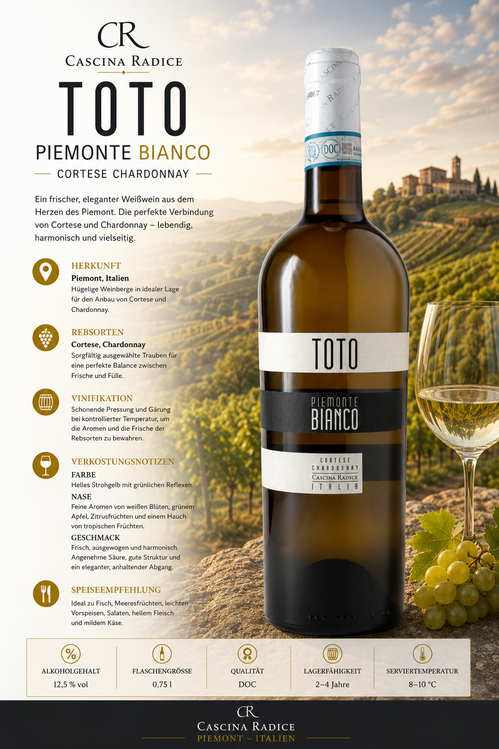 Weißwein, Piemonte, Chardonnay, Bianco, TOTO