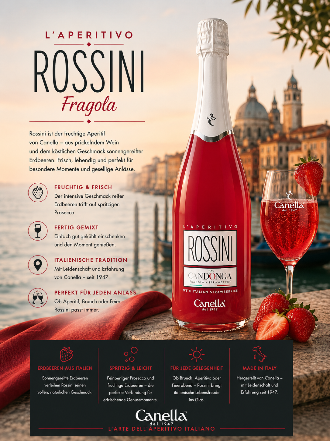 Prosecco, Cocktailzucker, Aperitif, Erdbeere, Flasche