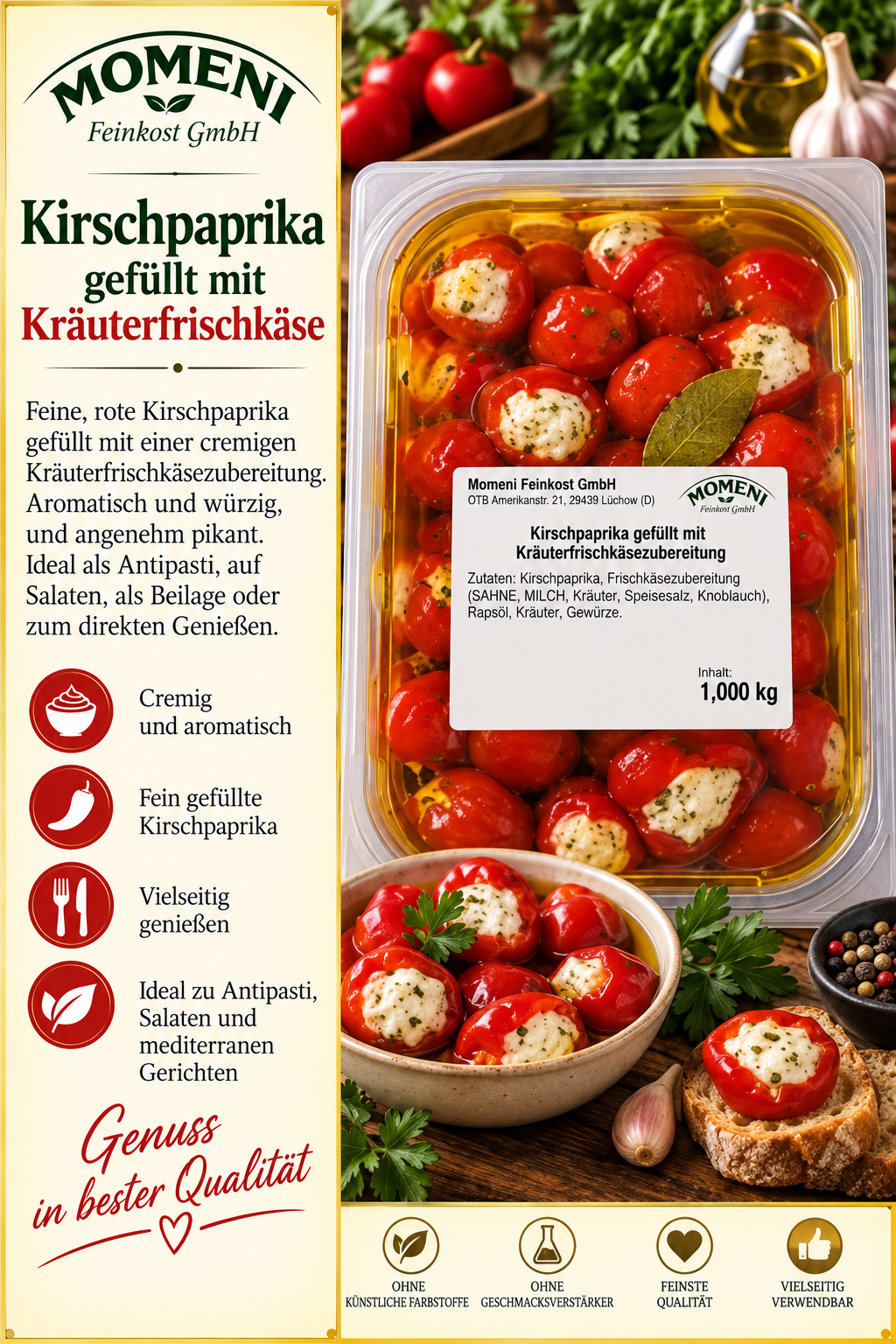 Kirschpaprika, gefüllte, Käse, Kräuter, Antipasti