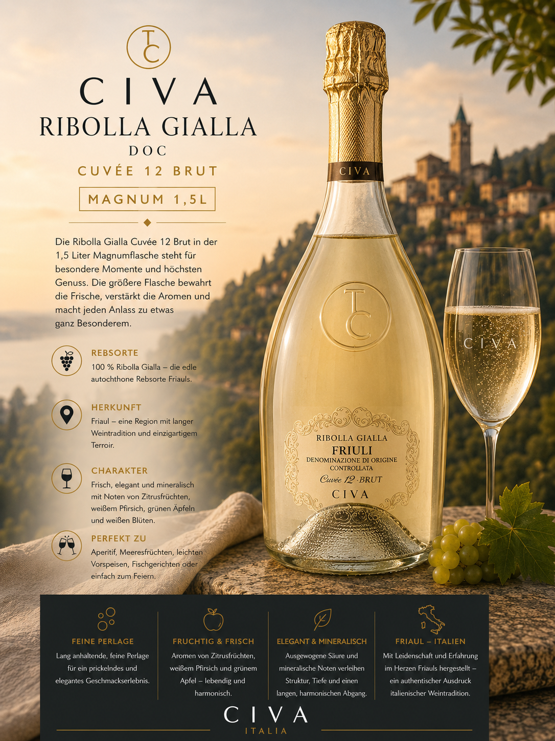 Sektflasche, Brut, Champagner, Glasflasche, Italienische Weinregion