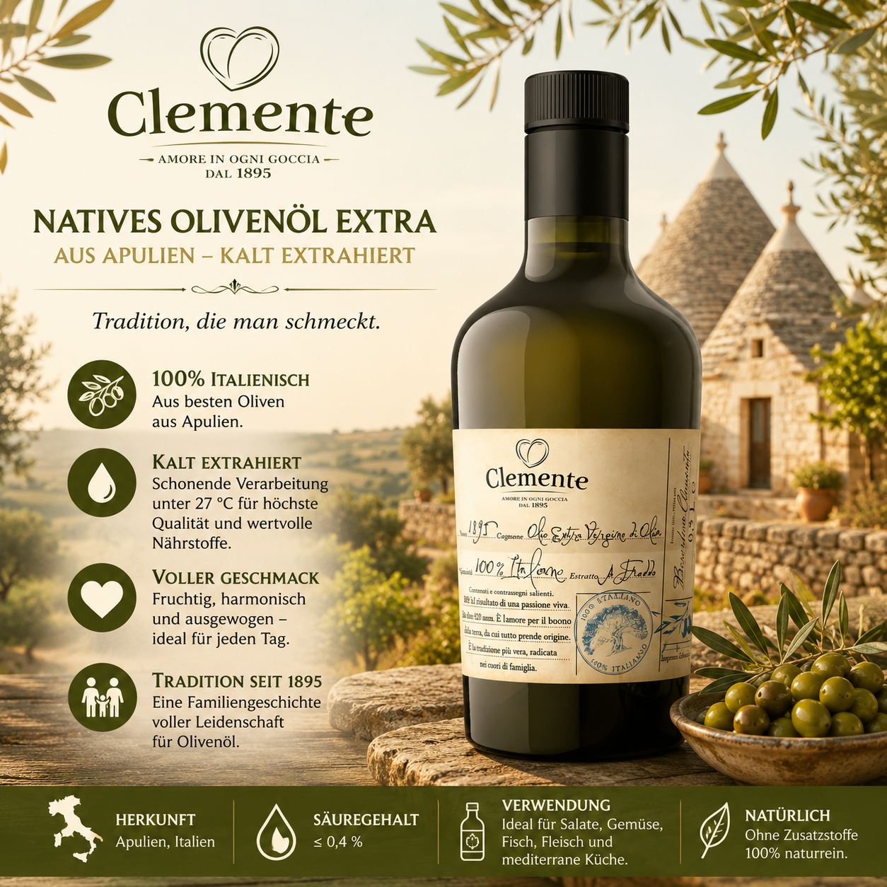Olivenöl, Extra Nativ, Flasche, Etikett, Italienisch