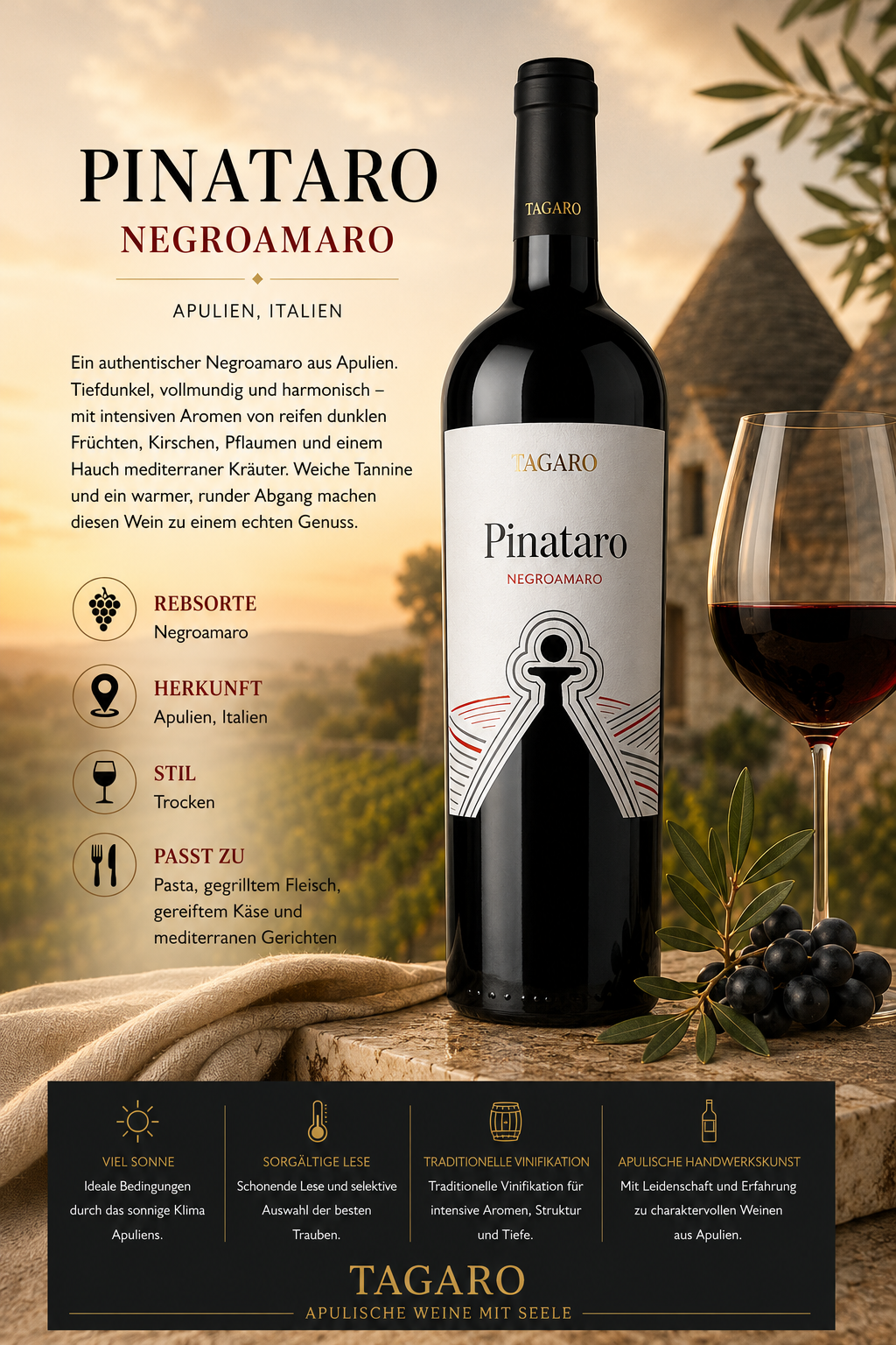 Negroamaro, Weinflasche, Rotwein, Italien, Pinataro