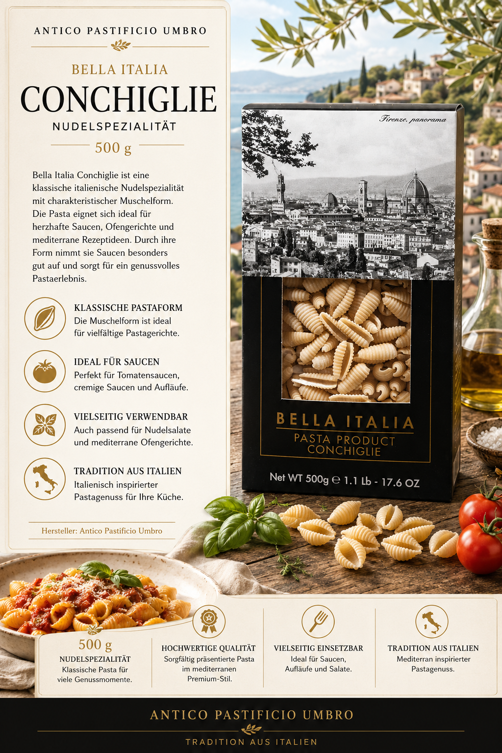 pasta, nudeln, conchiglie, italienische pasta, 500 g