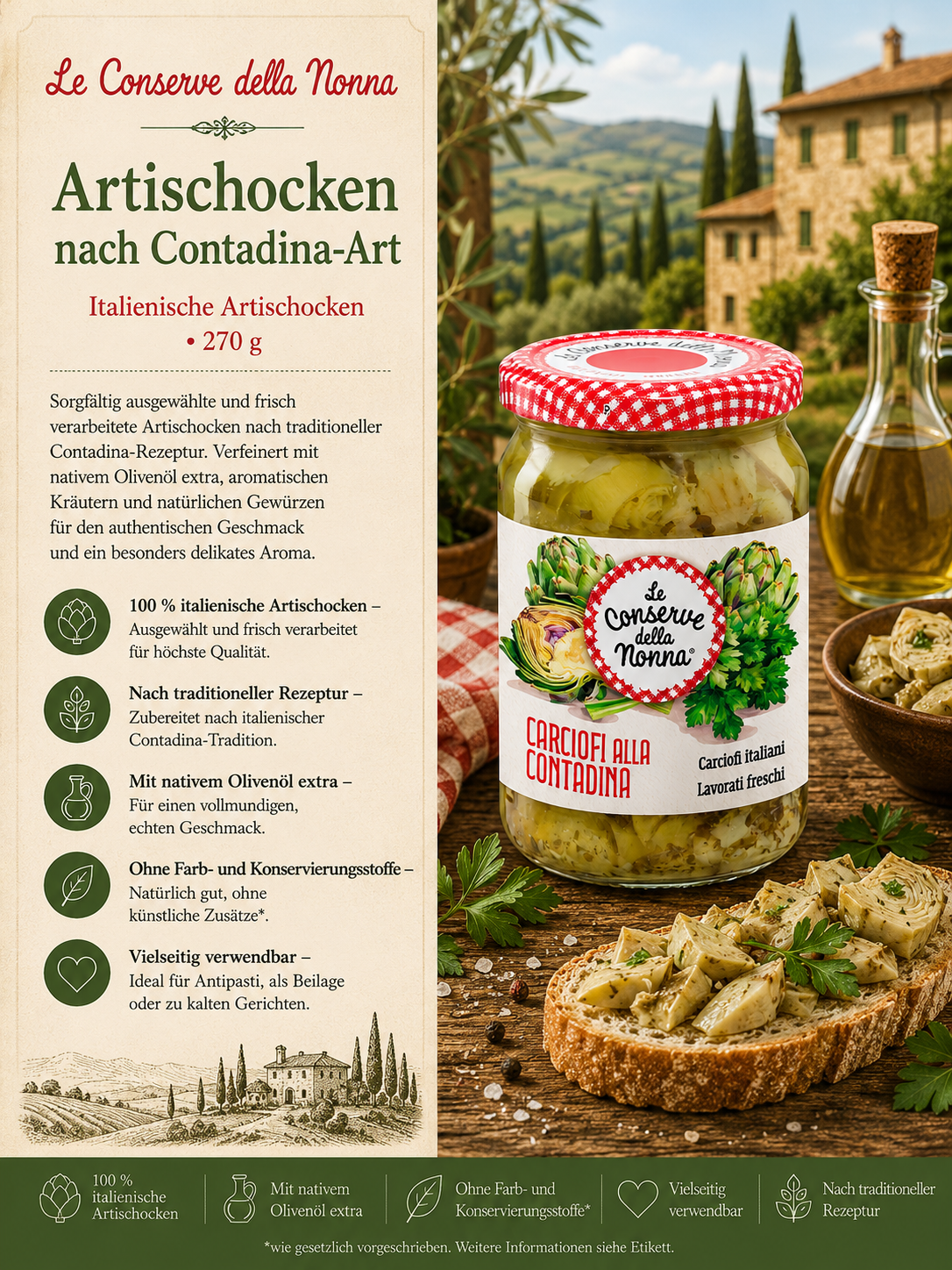 Artischocken, Italienische Artischocken, Glasjar, Antipasti, Olivenöl