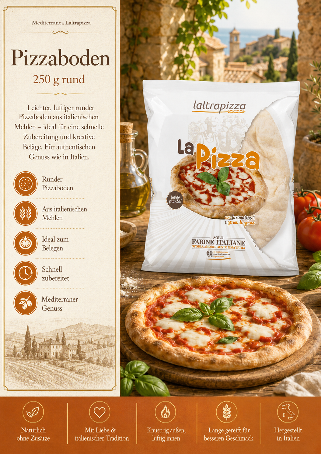 Pizzaboden, Pizza-Dose, italienische Mehlart, runde Pizza, Tomatensauce, Käsebelag, Basilikum, Backwaren, Pizza-Teig, Ofenfrisch