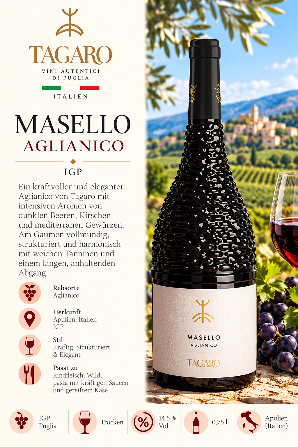 Masello Aglianico, Weinflasche, Italien, IGP, Trocken