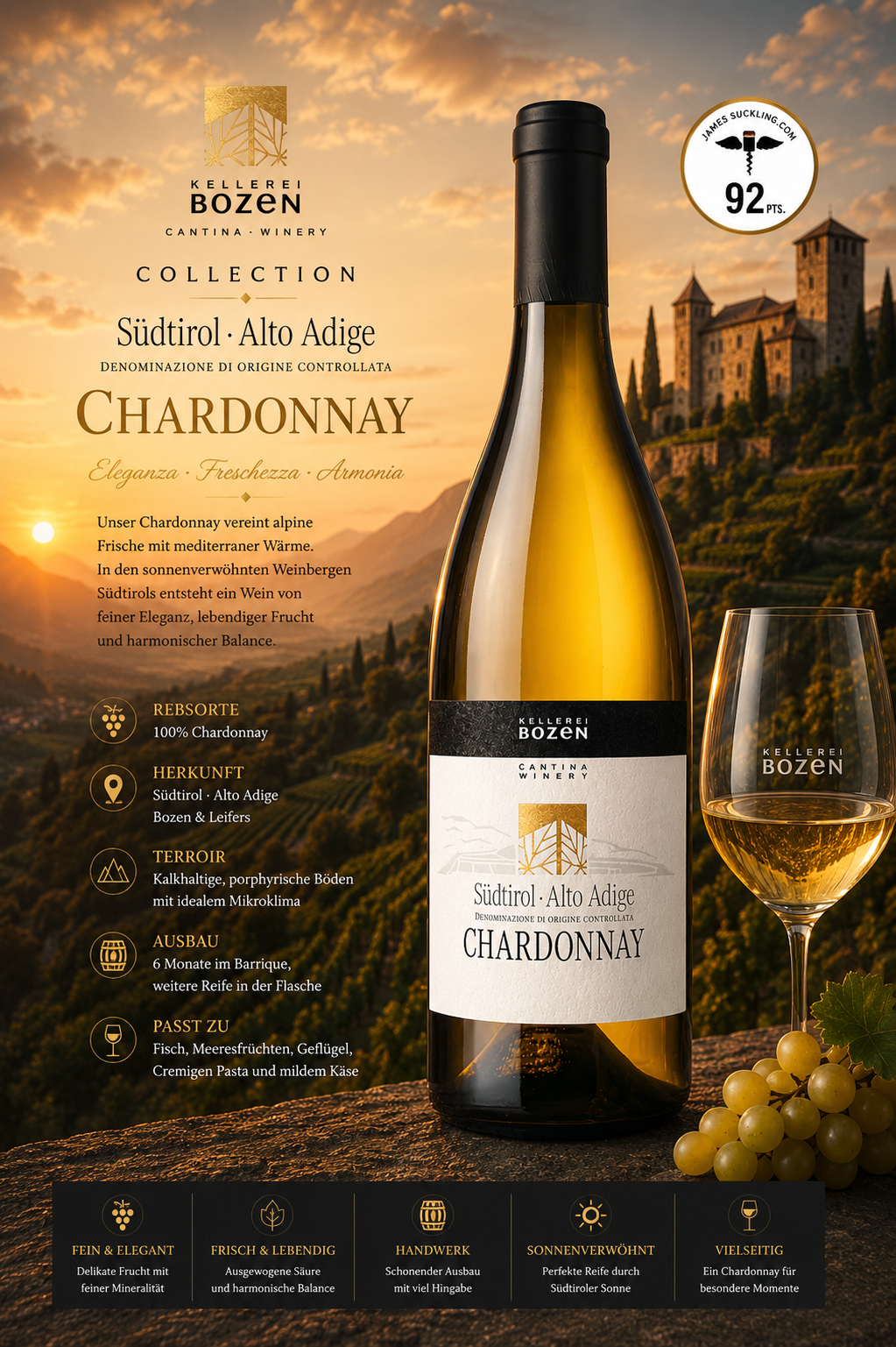 Weißwein, Chardonnay, Südtirol, Alto Adige, Flasche