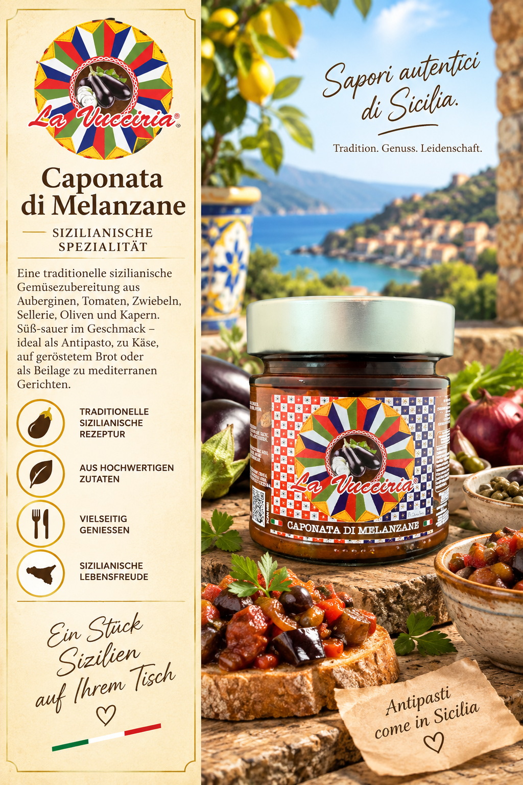 Caponata, Melanzane, Glas-Topf, Gläser, Antipasti