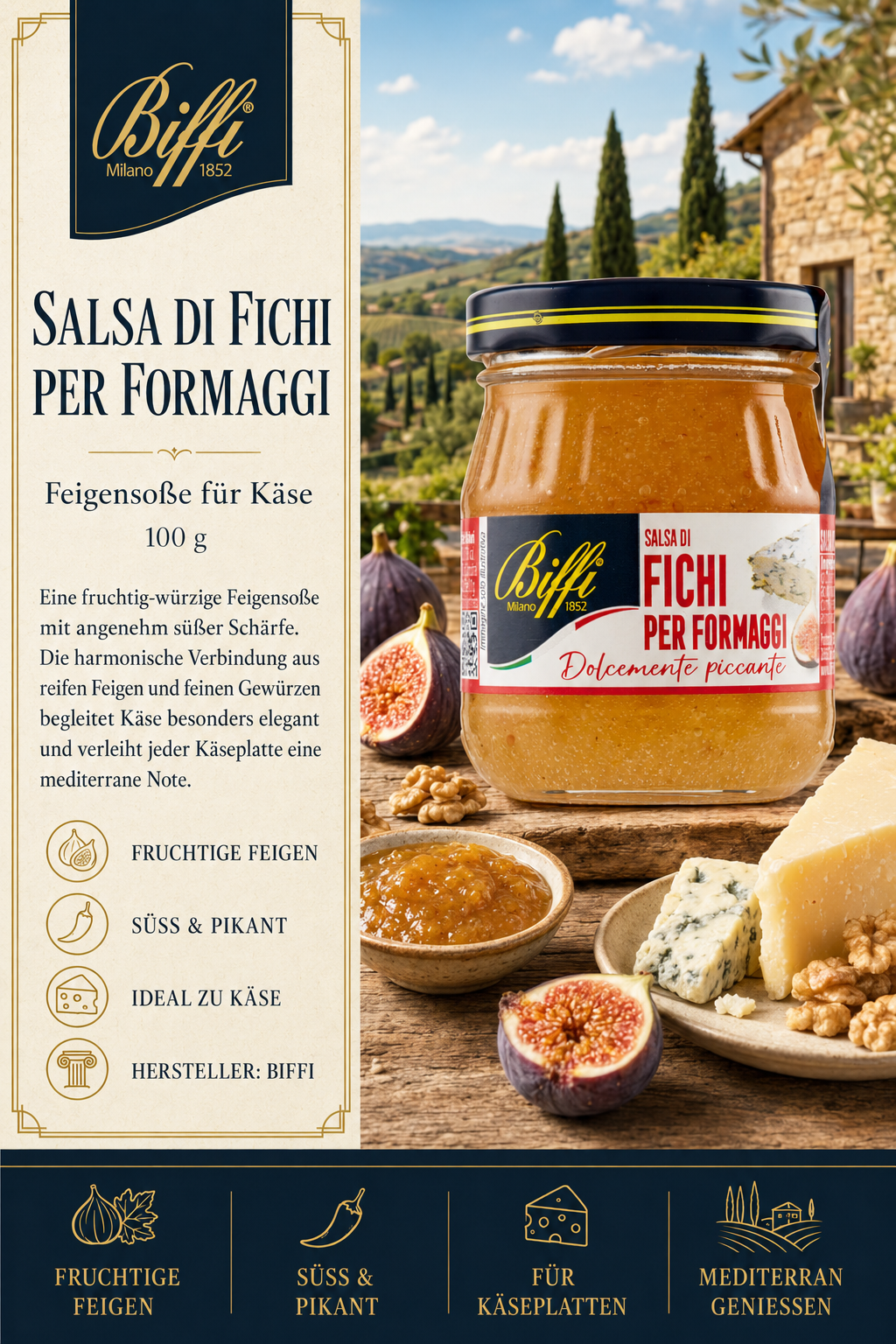 Salsa di fichi, Feigensoße, Käse-Beilage, Käsesauce, Glas Jar