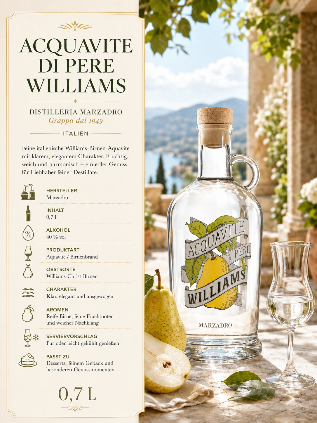 Likör, Birnenbrand, Flasche, Glas, Etikett