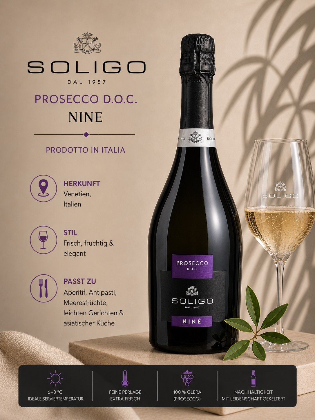Prosecco, Sekt, Flasche, Glas, Italia
