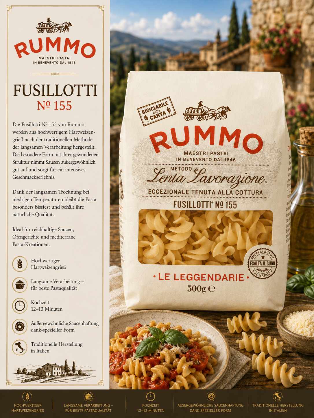 Nudeln, Fusilli, Italienische Pasta, Pasta aus Hartweizen, Lebensmittel