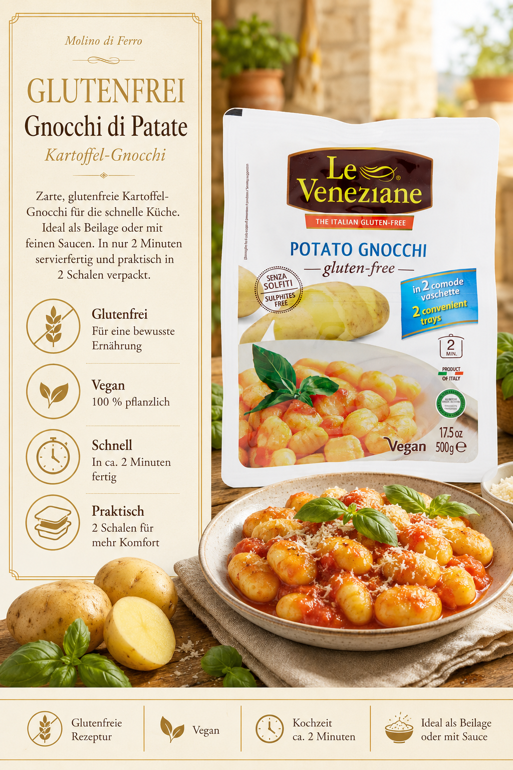Glutenfrei, Gnocchi, Kartoffel, vegan, Schnellkochtache