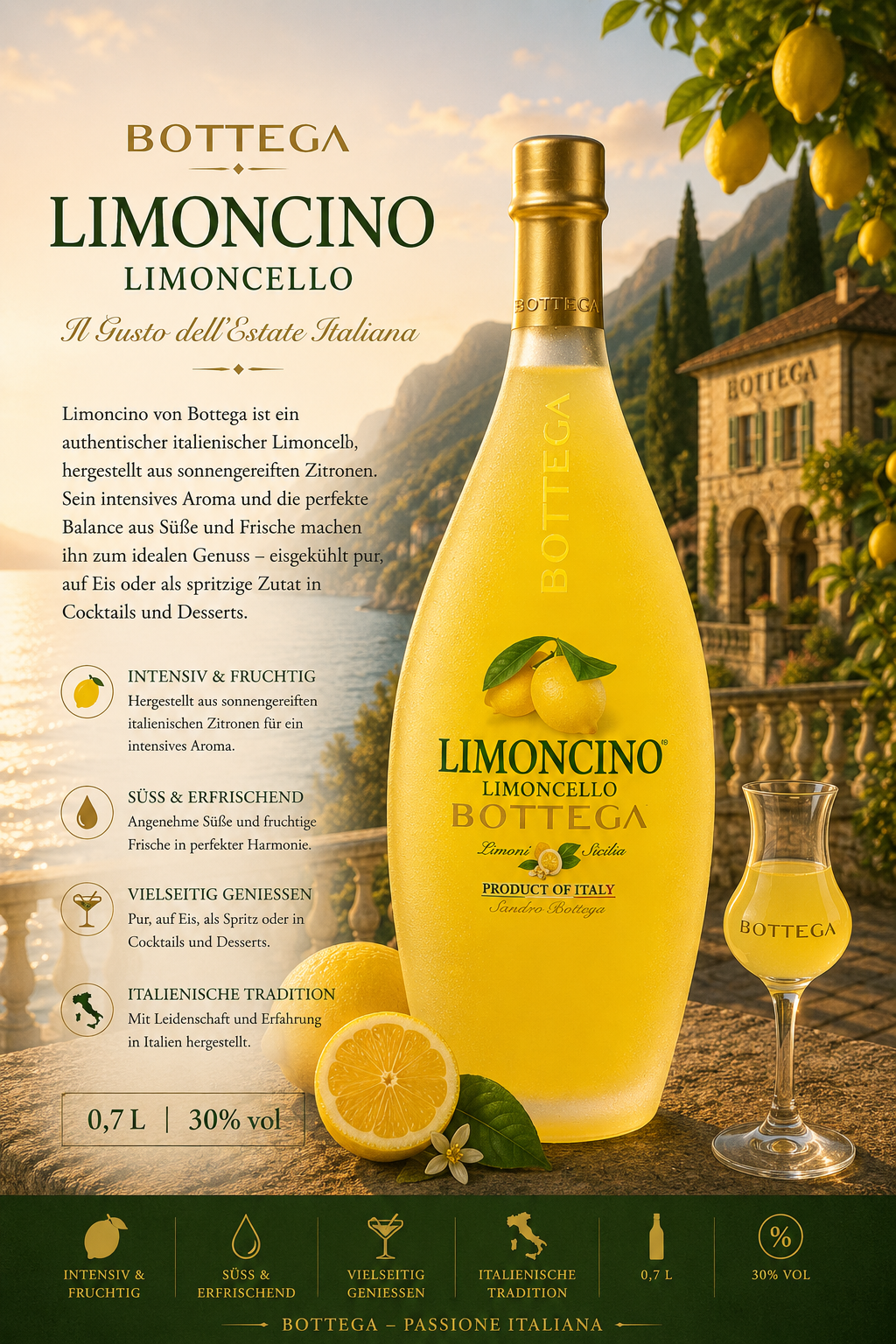 Limoncello, Limoncello, Flasche, Zitrone, Italienisches Getränk